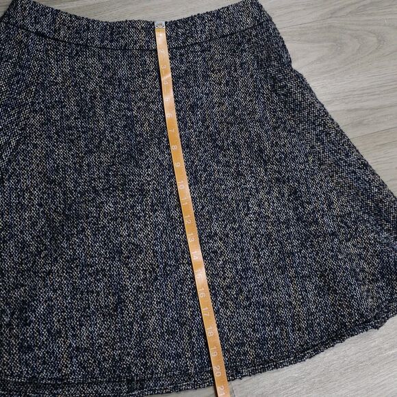 ANN TAYLOR Midi Skirt Size 6 Navy Blue Woven Tweed Wool Blend A-line Twee School - Picture 3 of 6